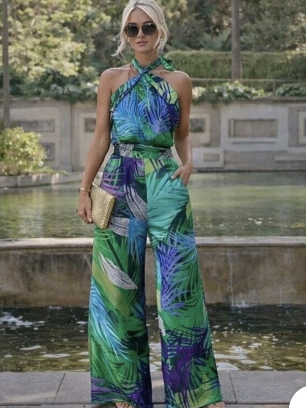 NEW🌴 Zara tropical leaf halter wide leg jumpsuit